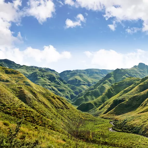 The green and mountainous valleys of Lesotho